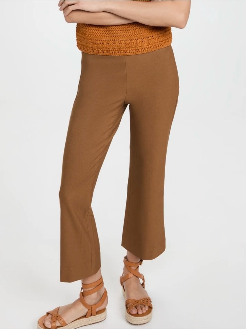 Vince Cropped Flare Stretch Pants in Toffee, Side Zip, Mid-Rise, Size 0